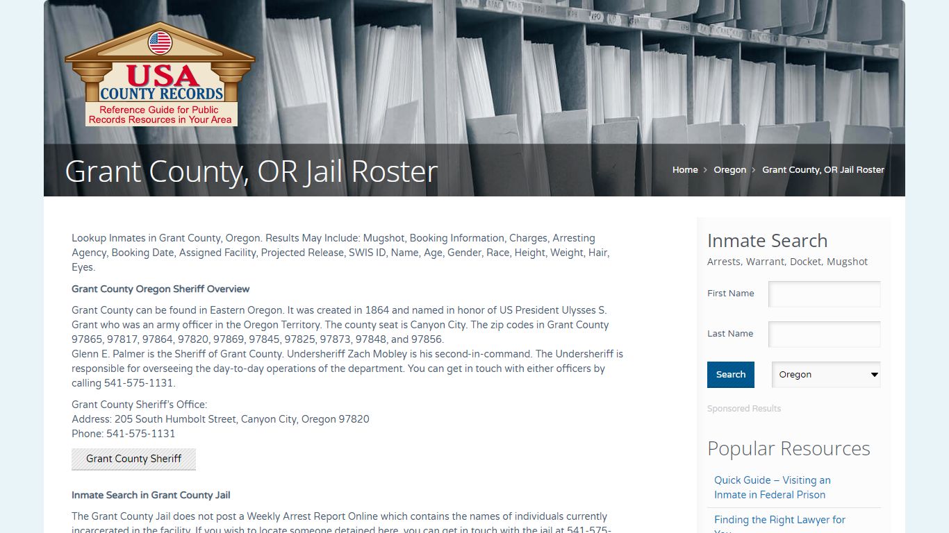 Grant County, OR Jail Roster | Name Search