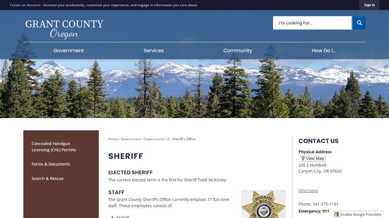 Sheriff | Grant County, OR